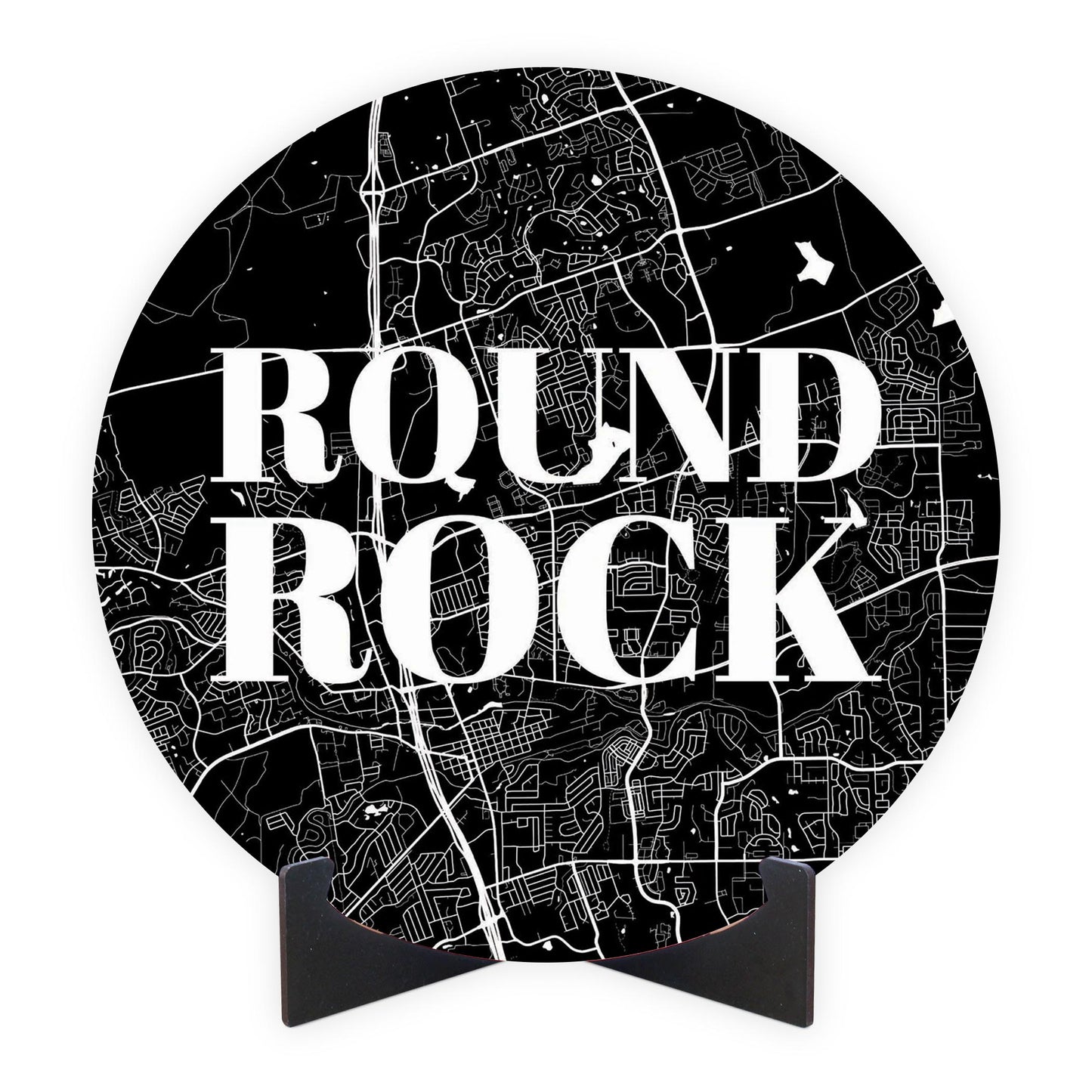 Minimalistic B&W Texas Round Rock Map | Wood Sign | Eaches | Min 1