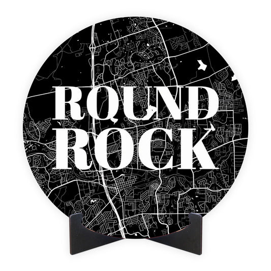 Minimalistic B&W Texas Round Rock Map | Wood Sign | Eaches | Min 1