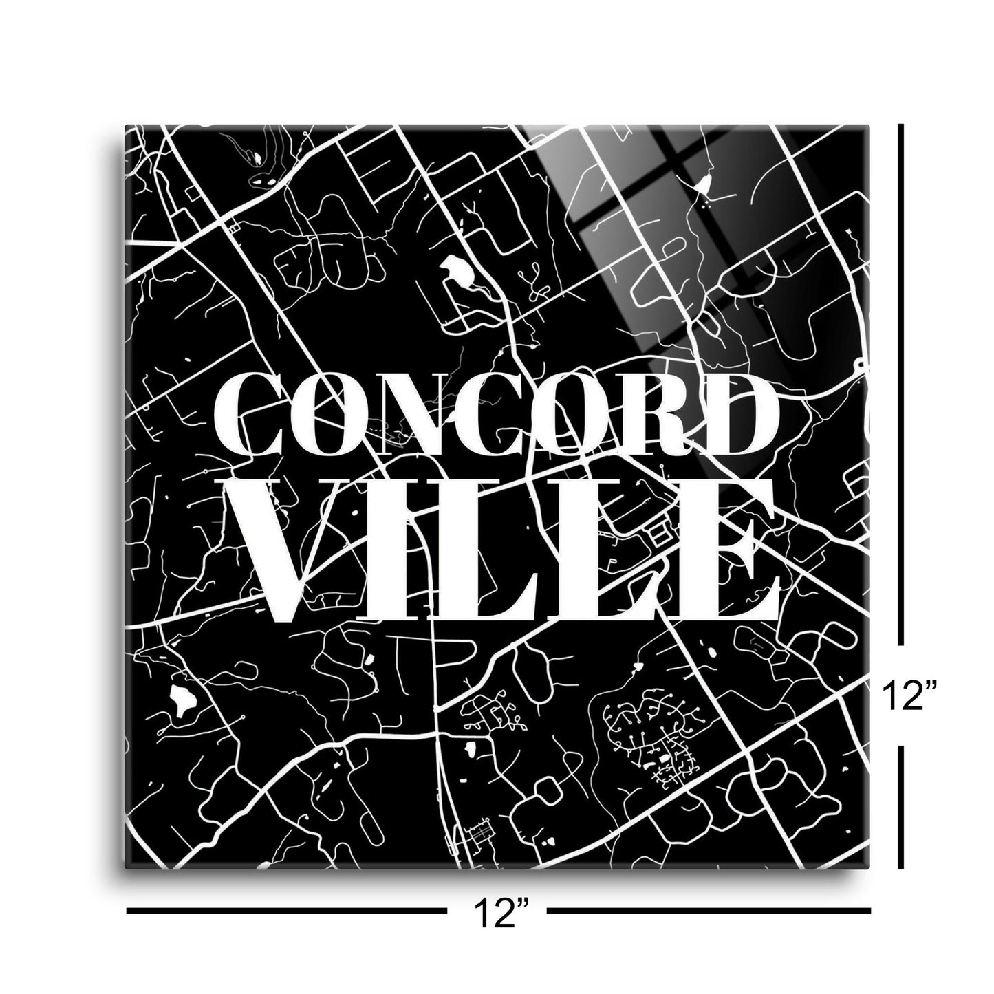 Minimalistic B&W Pennsylvania Concordville Map | Hi-Def Glass Art | Eaches | Min 1