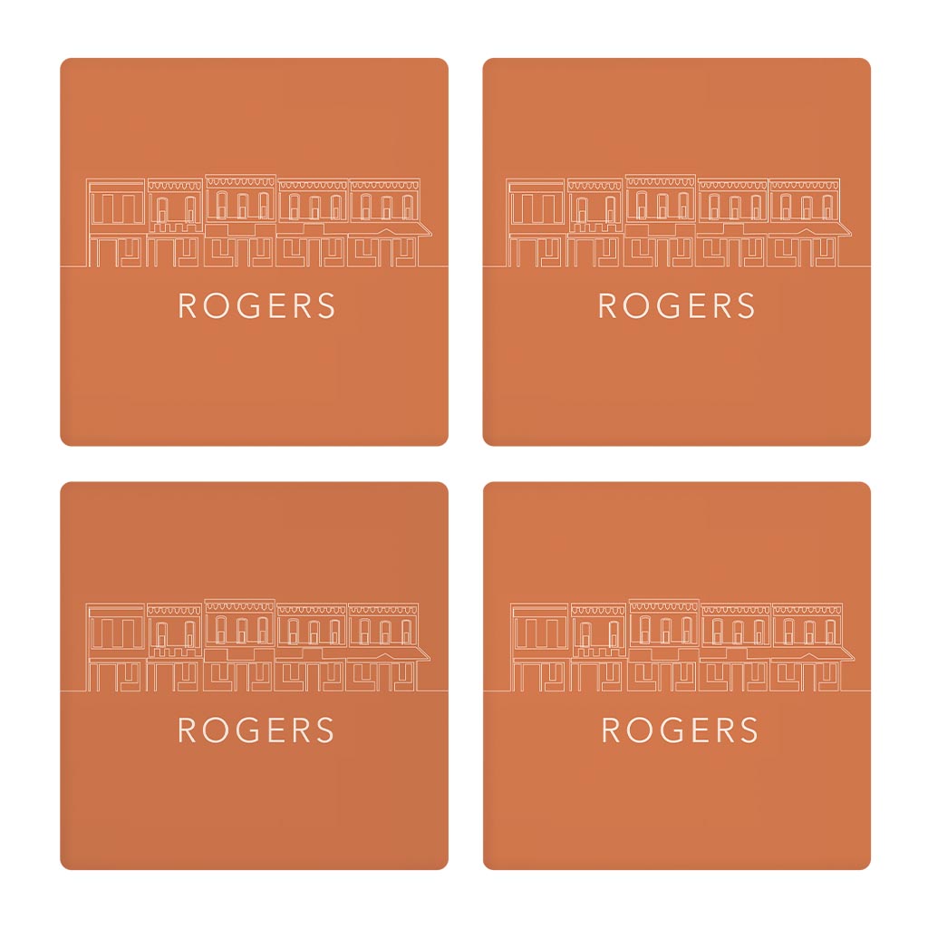 Modern Minimalist Arkansas Rogers Skyline | Absorbent Coasters | Set of 4 | Min 2