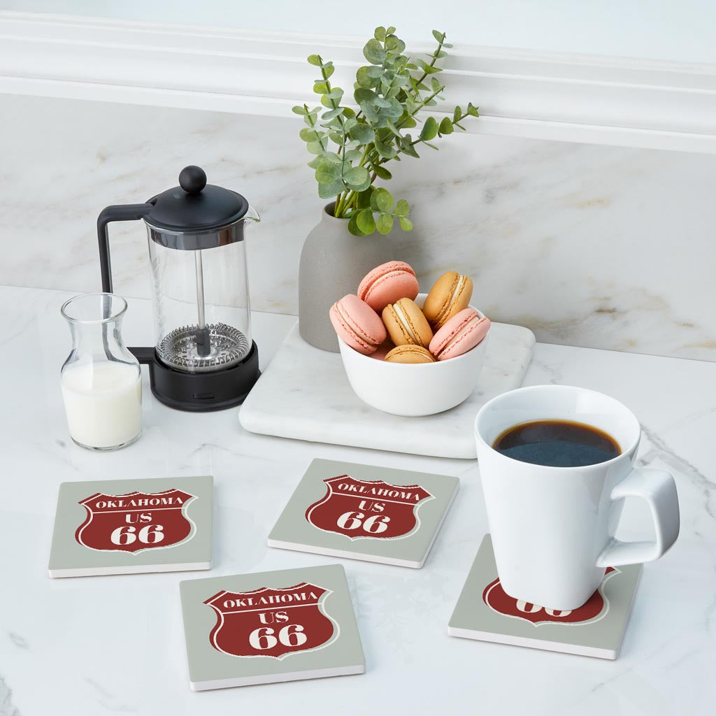 Modern Minimalist Oklahoma Us 66 Blue | Absorbent Coasters | Set of 4 | Min 2