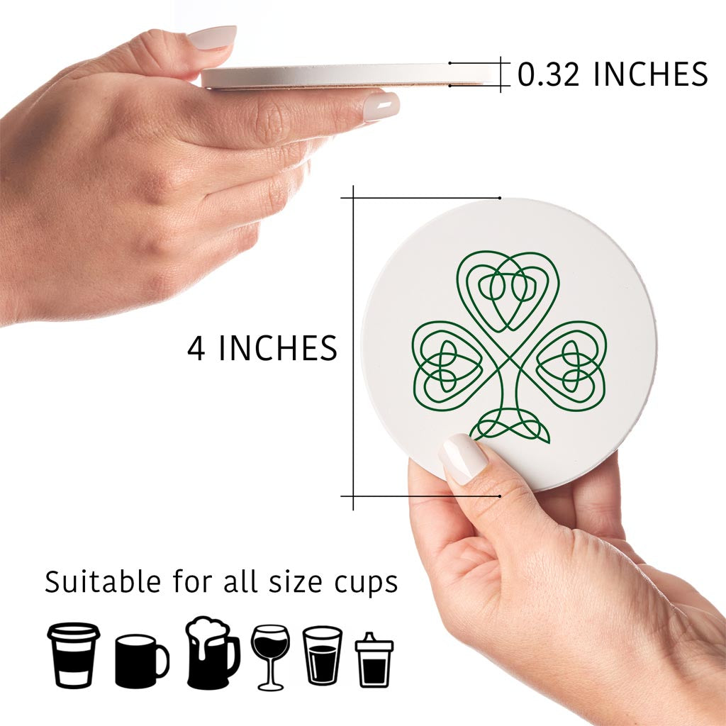 White Green Shamrock Pattern Shape | Absorbent Coasters | Set of 4 | Min 2