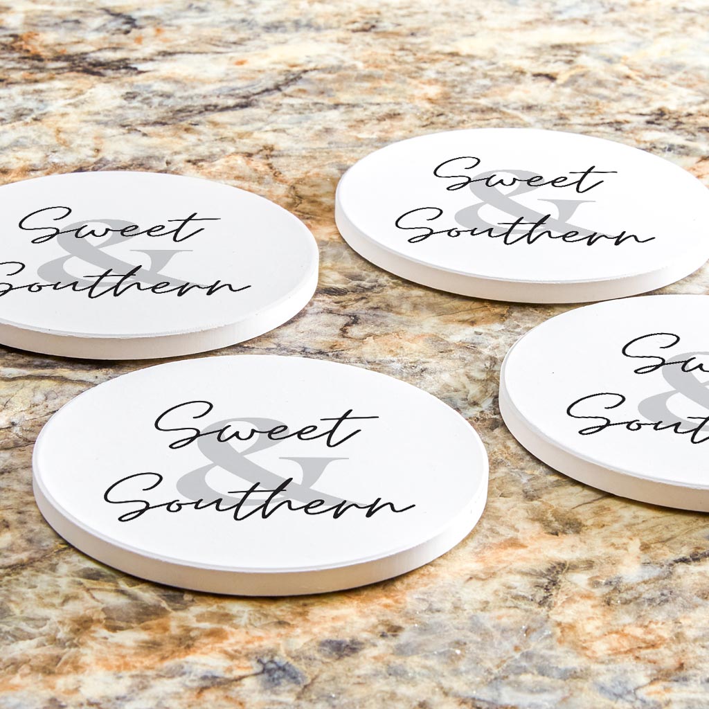 Minimalistic B&W Texas Sweet Southern| Absorbent Coasters | Set of 4 | Min 2