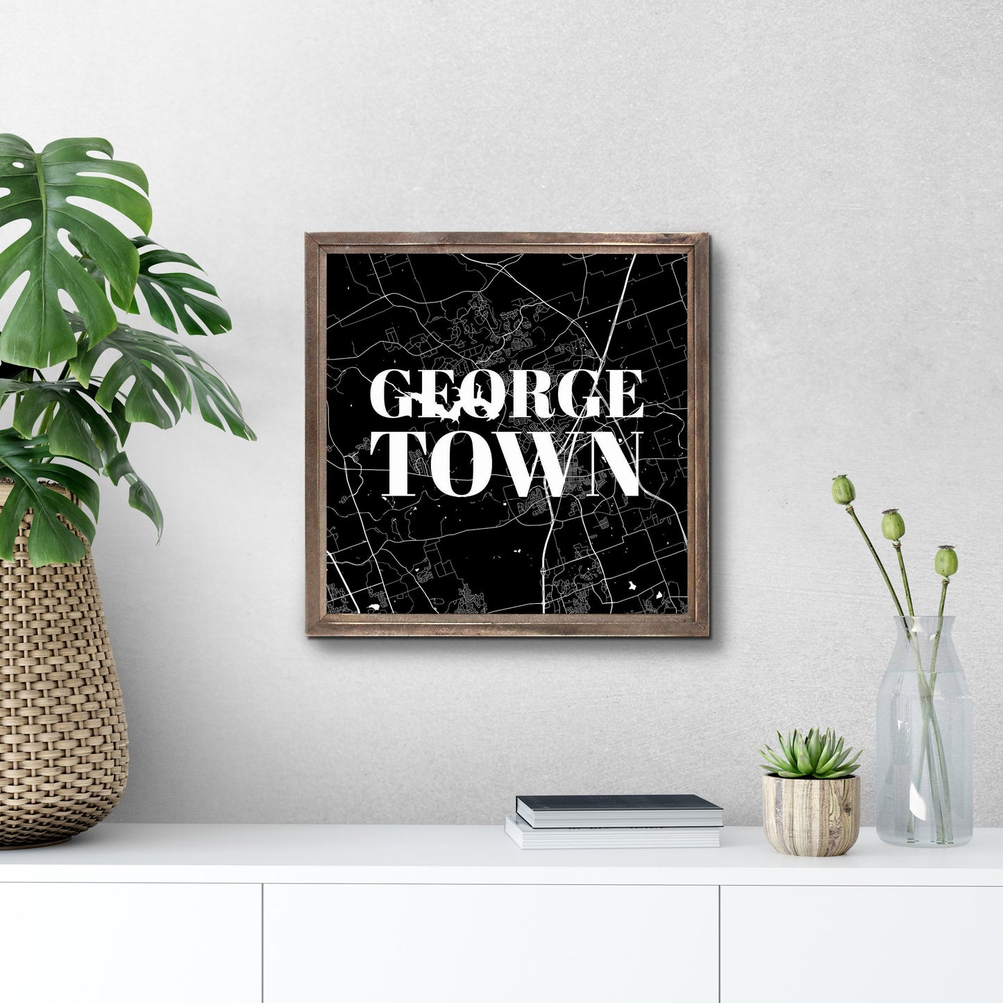 Minimalistic B&W Texas Georgetown Map | Wood Sign | Eaches | Min 1