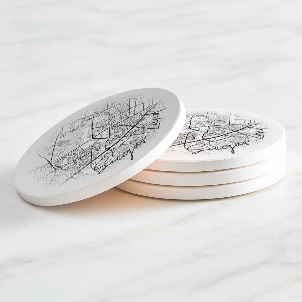 Minimalistic B&W Texas Sugarland Circle Map | Absorbent Coasters | Set of 4 | Min 2