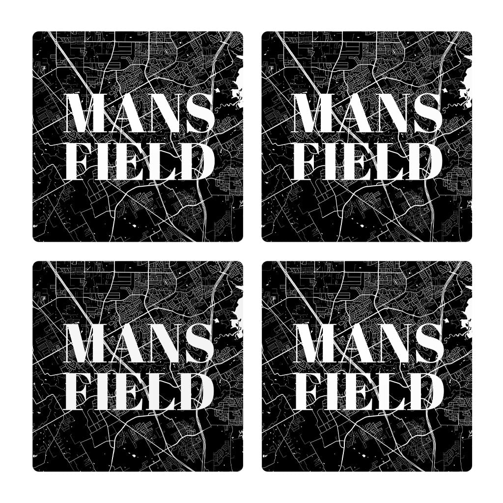 Minimalistic B&W Texas Mansfield Map | Absorbent Coasters | Set of 4 | Min 2