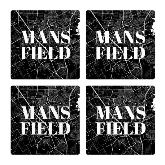 Minimalistic B&W Texas Mansfield Map | Absorbent Coasters | Set of 4 | Min 2