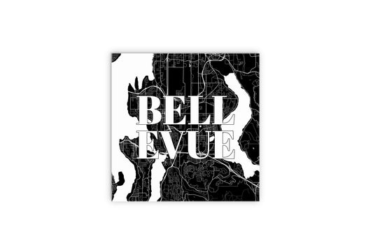 Minimalistic B&W Washington Bellevue Map | Wood Sign | Eaches | Min 2