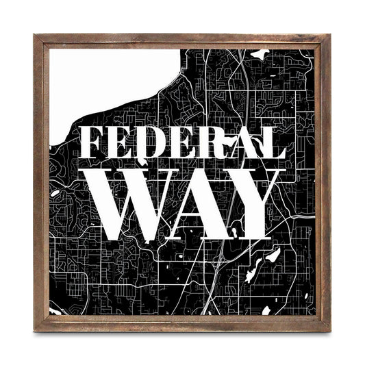 Minimalistic B&W Washington Federal Way Map | Wood Sign | Eaches | Min 1