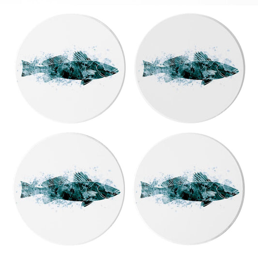 Blue White Water Color Speckled Trout | Absorbent Coasters | Set of 4 | Min 2