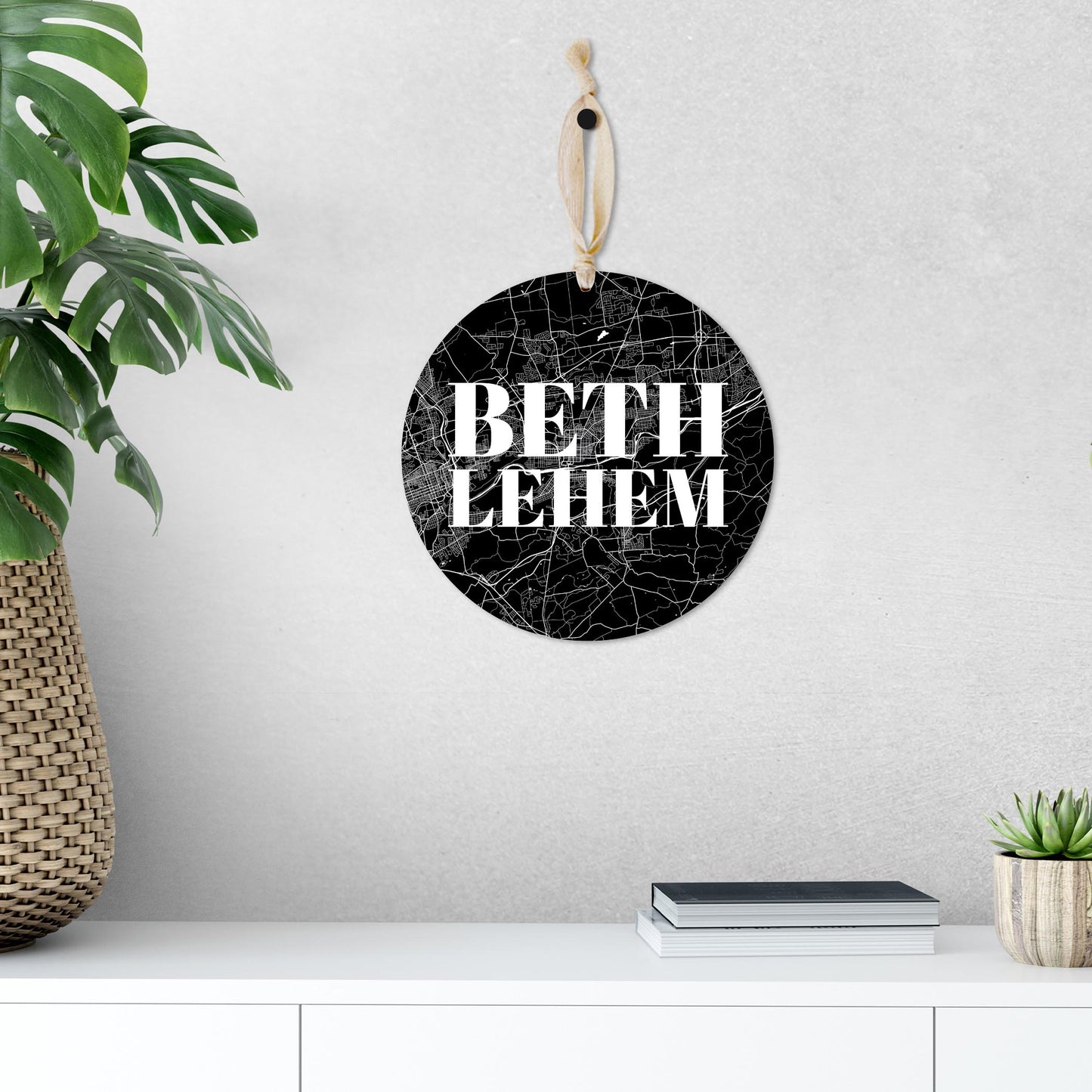 Minimalistic B&W Pennsylvania Bethlehem Map | Wood Ornament | Eaches | Min 1