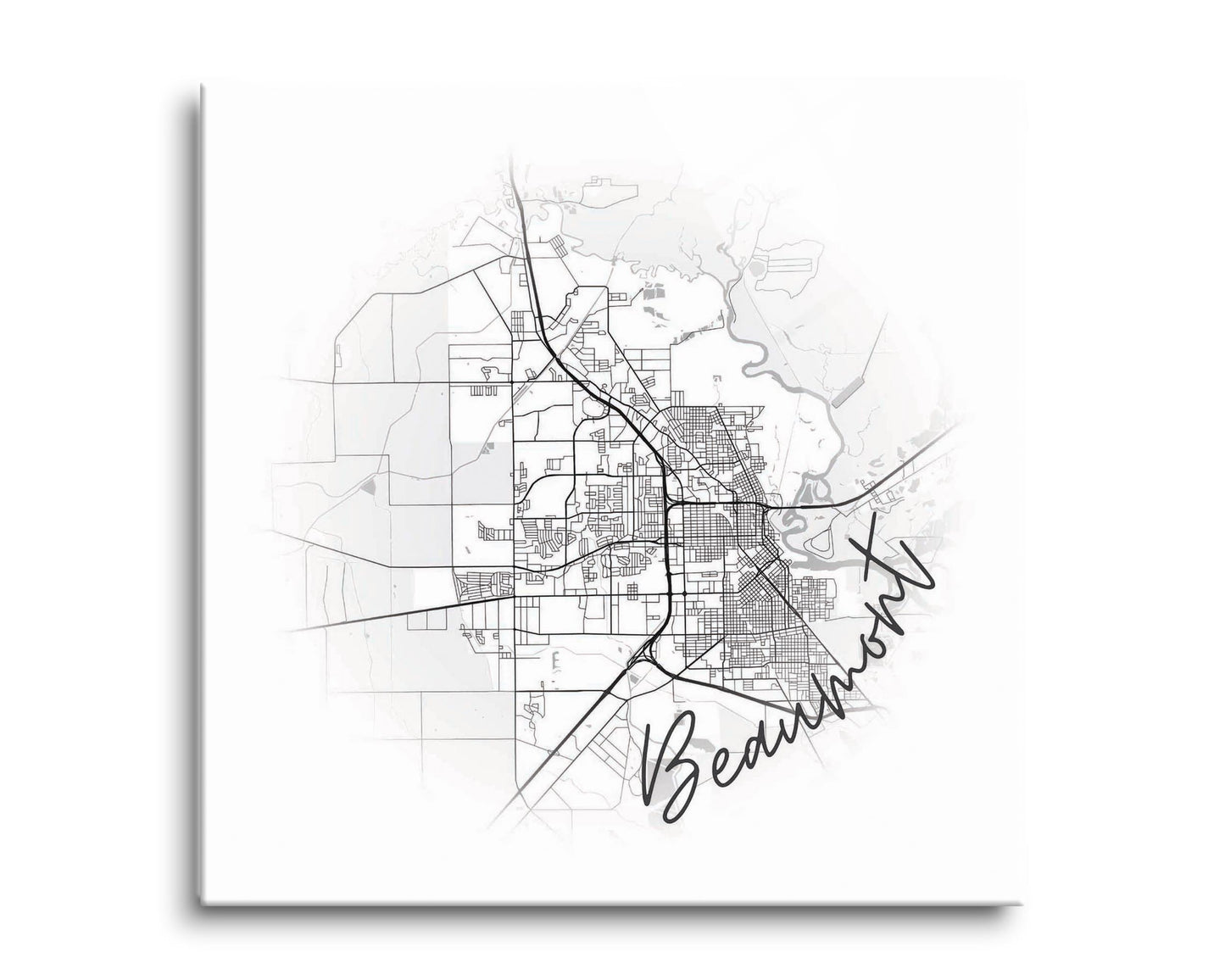 Minimalistic B&W Texas Beaumont Circle Map | Hi-Def Glass Art | Eaches | Min 2