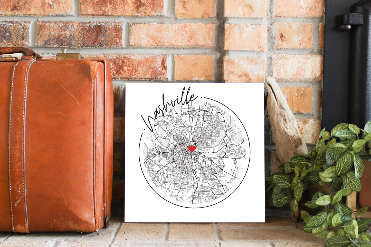 Minimalist B&W Tennessee Nashville Circle Map Heart | Wood Sign | Eaches | Min 2