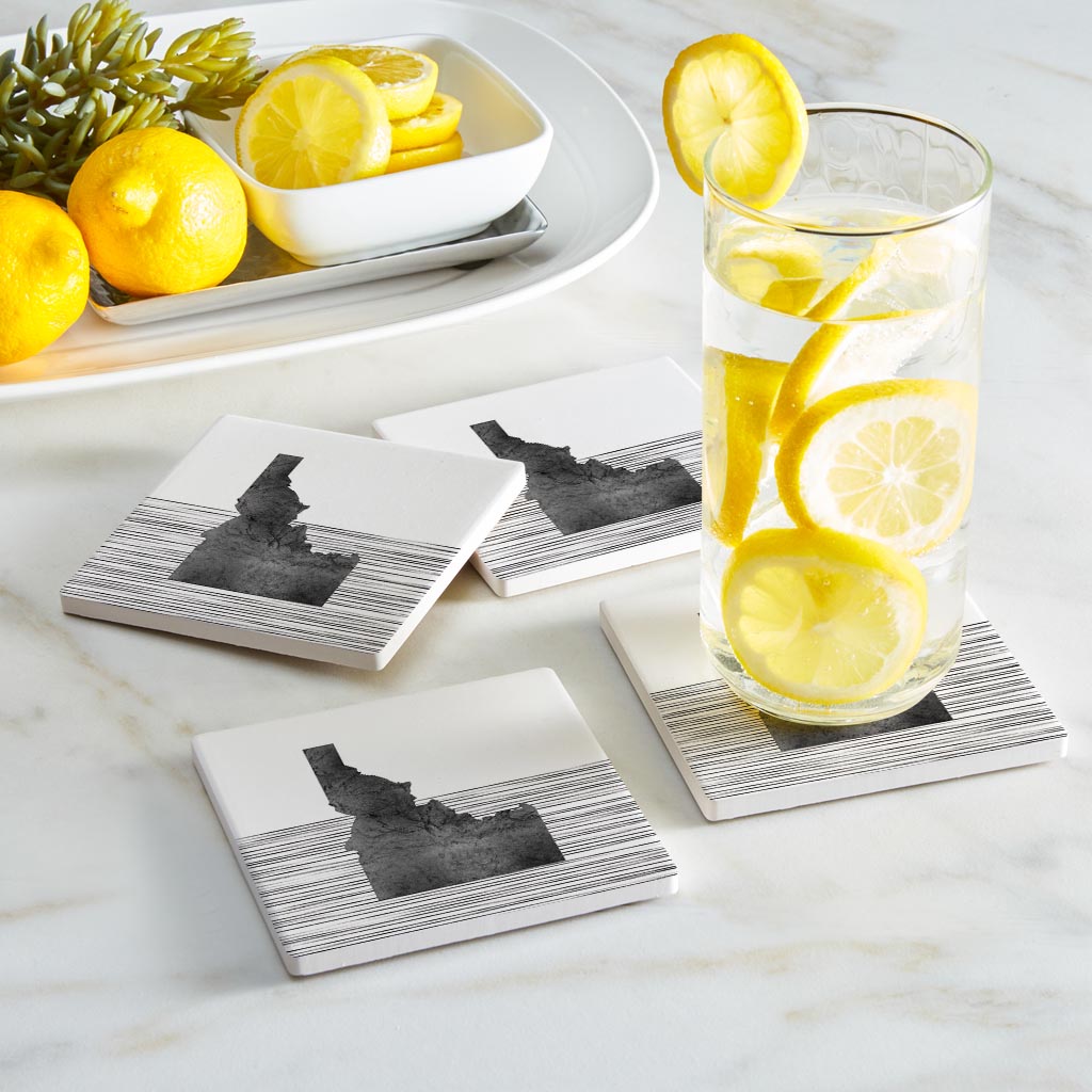 Minimalist B&W Idaho State With Straight Lines | Absorbent Coasters | Set of 4 | Min 2