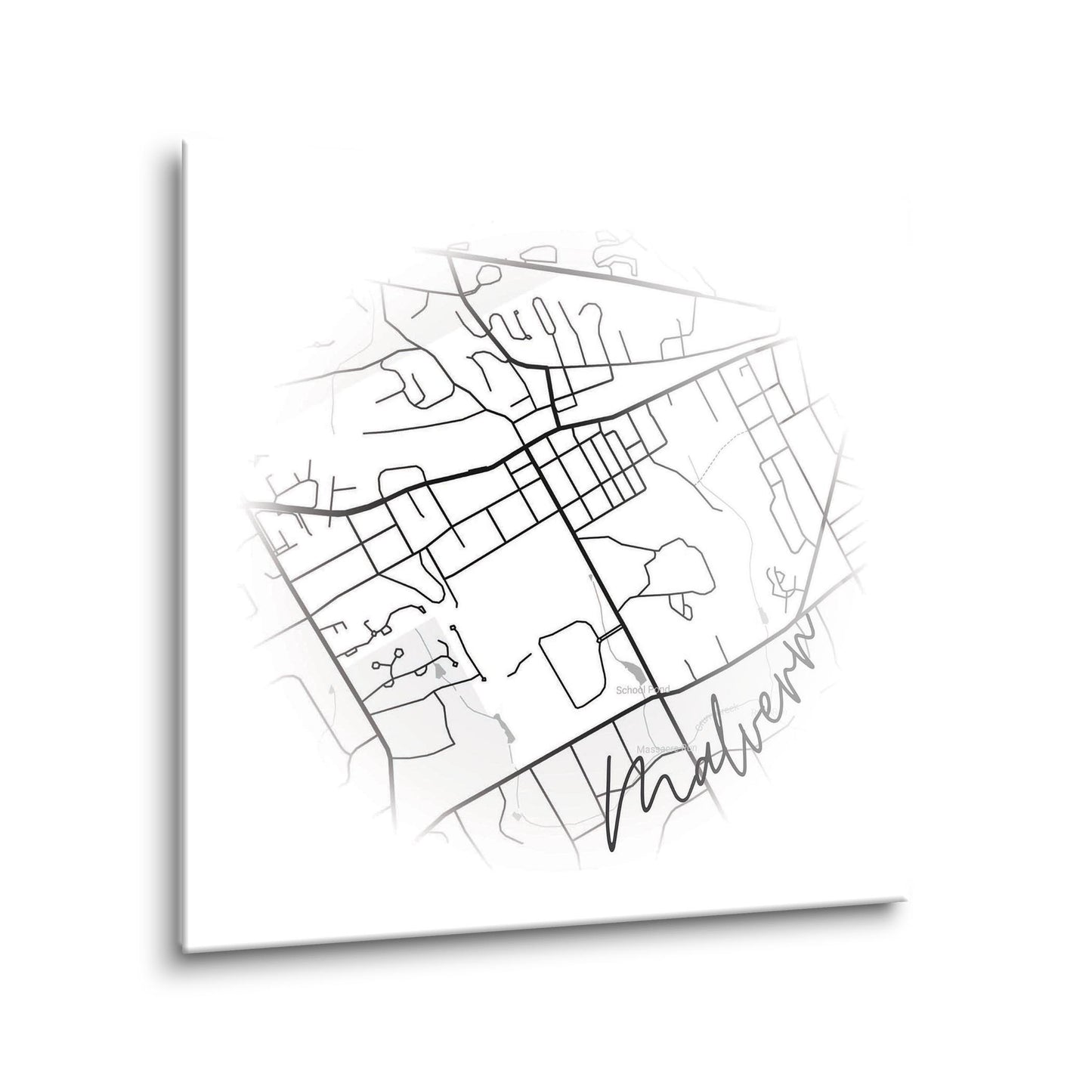 Minimalistic B&W Pennsylvania Malvern Circle Map | Hi-Def Glass Art | Eaches | Min 1