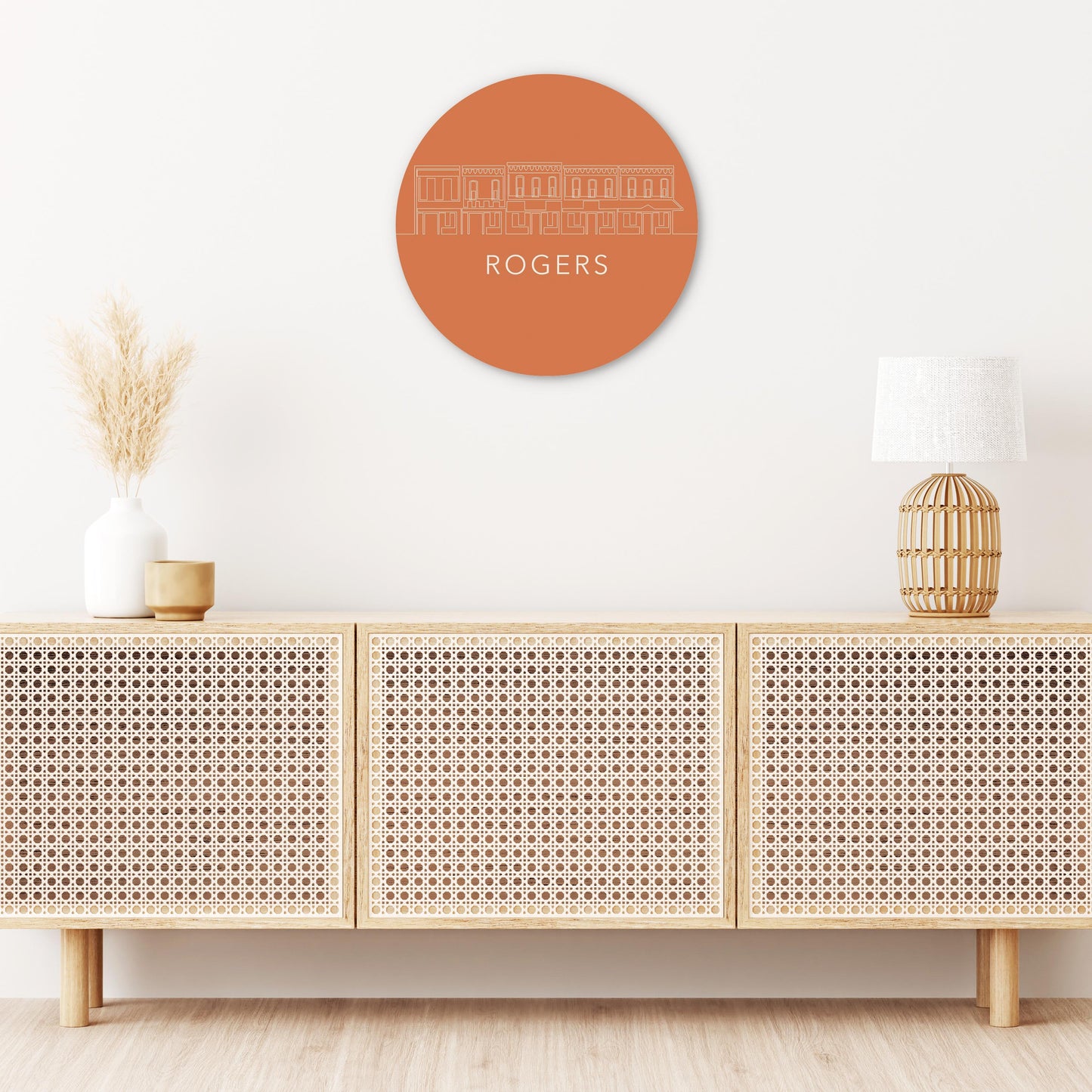 Modern Minimalist Arkansas Rogers Skyline | Wood Sign | Eaches | Min 1