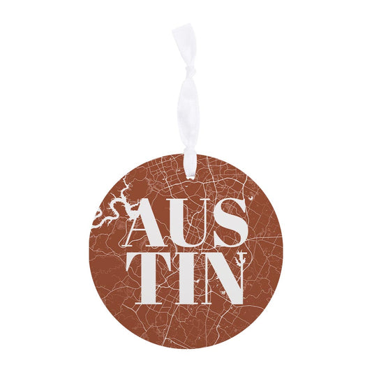 Modern Minimalist Texas Austin Map | Wood Ornament | Eaches | Min 6