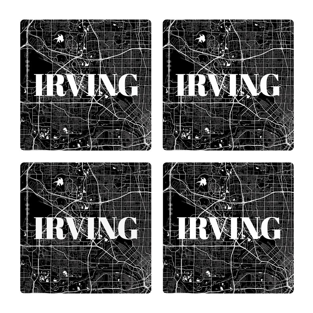 Minimalistic B&W Texas Irving Map | Absorbent Coasters | Set of 4 | Min 2