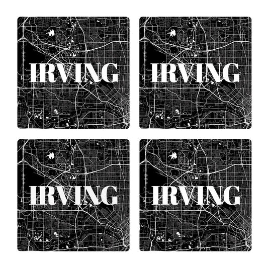 Minimalistic B&W Texas Irving Map | Absorbent Coasters | Set of 4 | Min 2