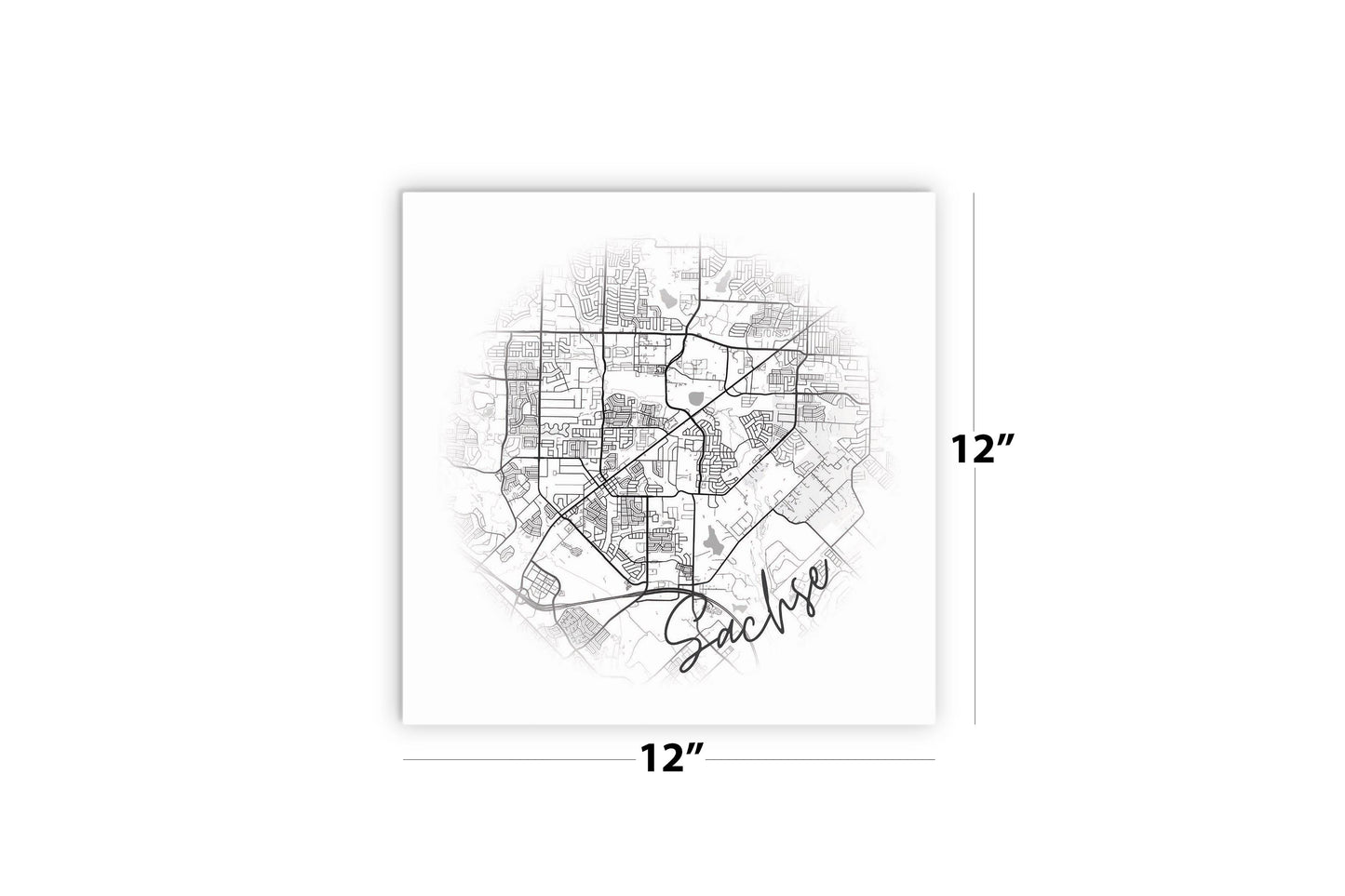 Minimalistic B&W Texas Sachse Circle Map | Wood Sign | Eaches | Min 2