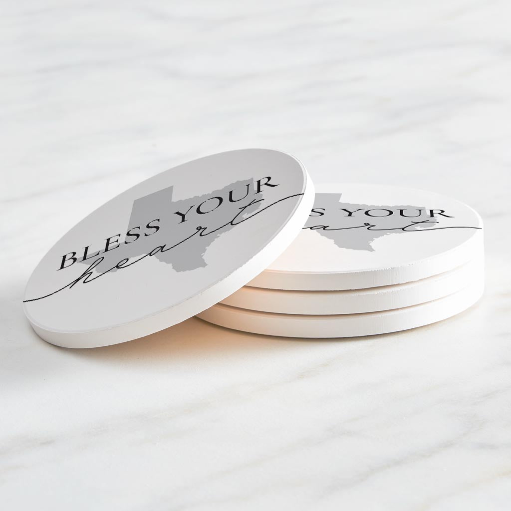 Minimalistic B&W Texas Bless Your Heart | Absorbent Coasters | Set of 4 | Min 2