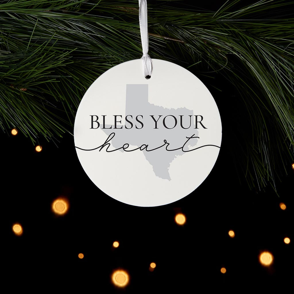 Minimalistic B&W Texas Bless Your Heart | Wood Ornament | Eaches | Min 6