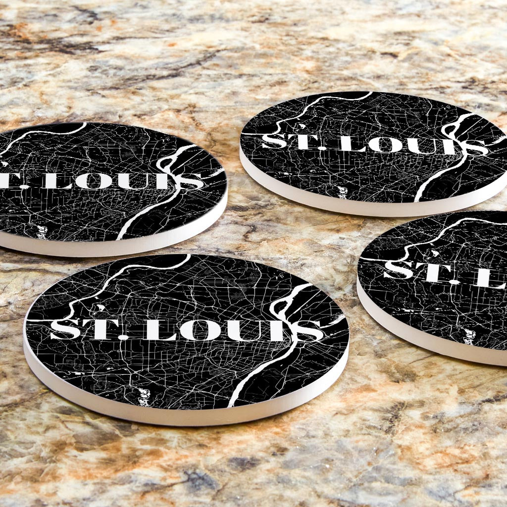 Minimalist B&W Missouri St Louis Map | Absorbent Coasters | Set of 4 | Min 2