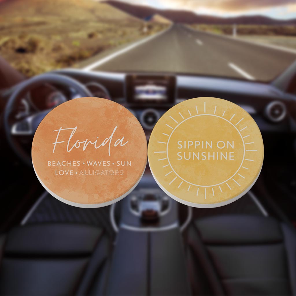 Florida Water Color Sayings | Absorbent Car Coasters | Set of 2 | Min 4