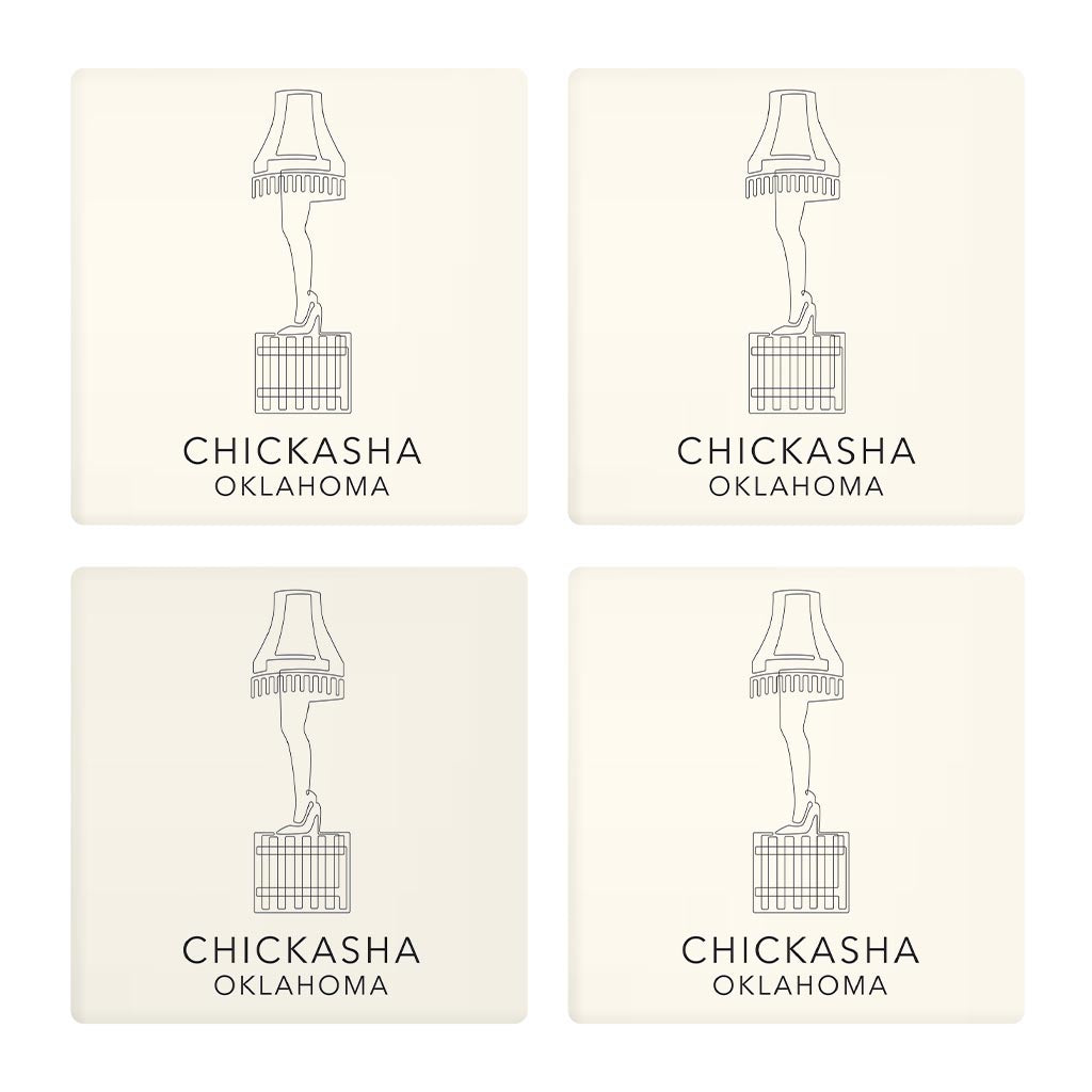 Modern Minimalist Oklahoma Chickasha Leg Lamp | Absorbent Coasters | Set of 4 | Min 2