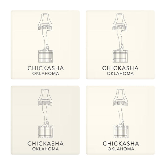 Modern Minimalist Oklahoma Chickasha Leg Lamp | Absorbent Coasters | Set of 4 | Min 2