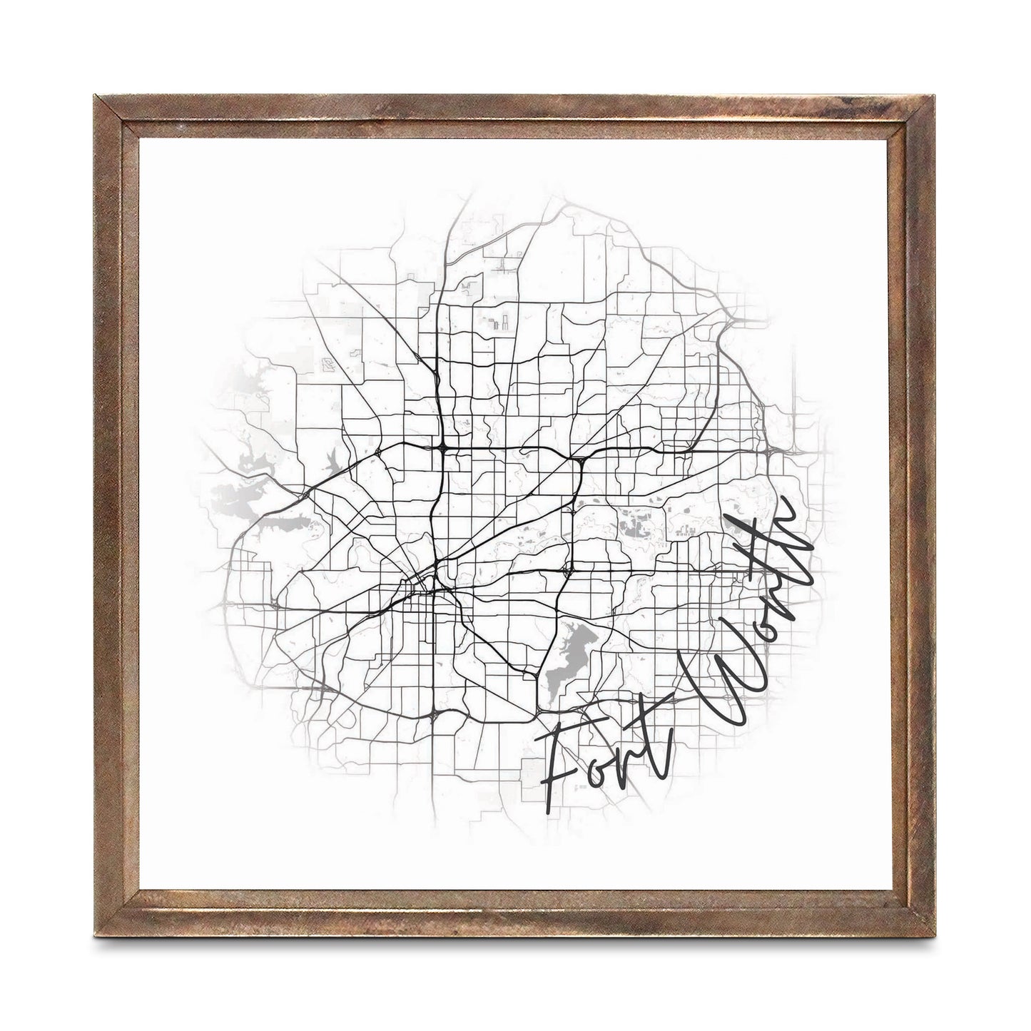 Minimalistic B&W Texas Fort Worth Circle Map | Wood Sign | Eaches | Min 1