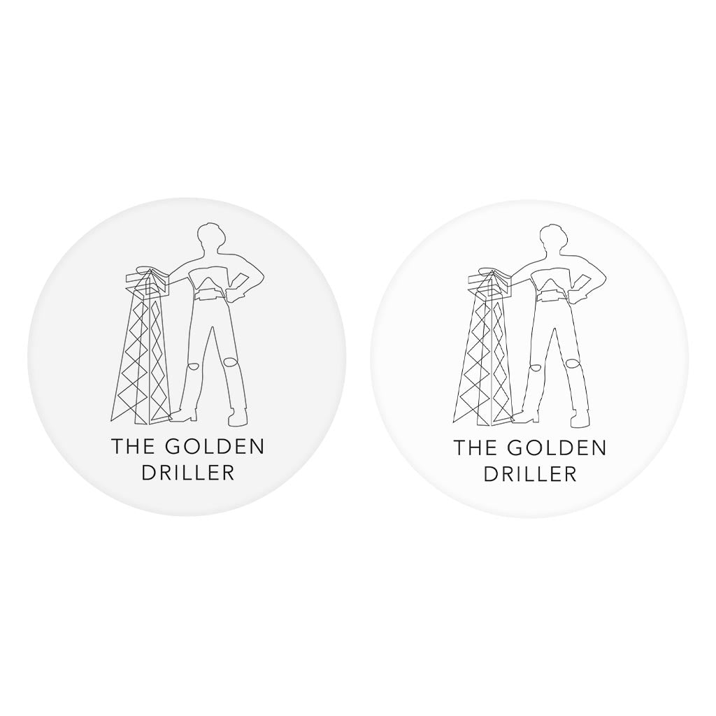 Modern Oklahoma Line Drawing The Golden Driller | Absorbent Car Coasters | Set of 2 | Min 4