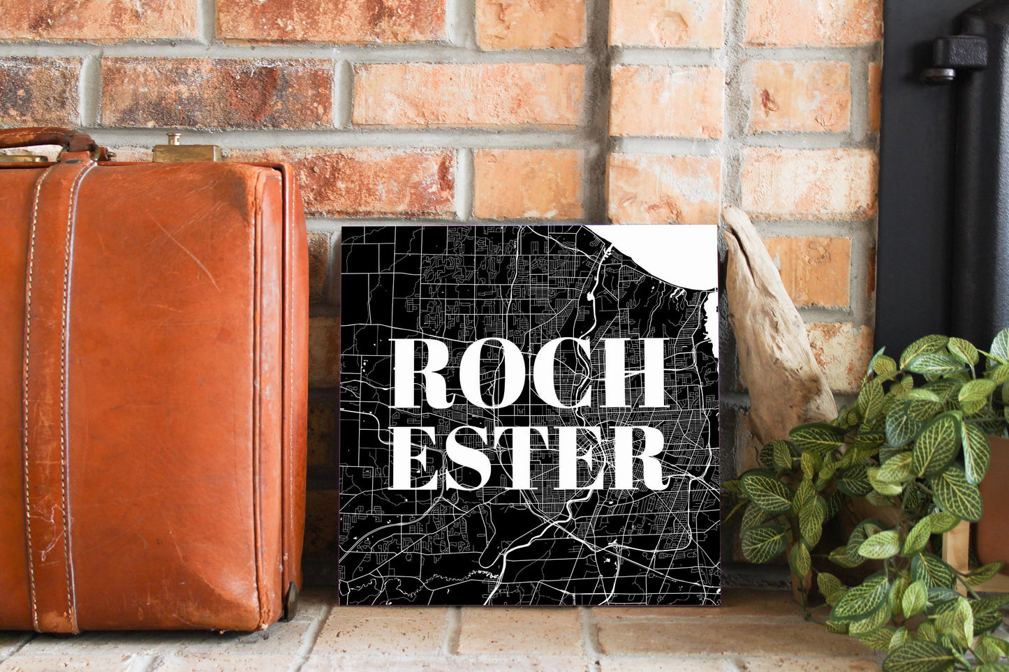 Minimalistic B&W New York Rochester Map | Wood Sign | Eaches | Min 2