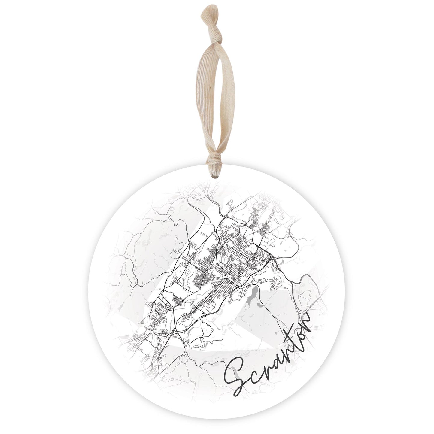 Minimalistic B&W Pennsylvania Scranton Circle Map | Wood Ornament | Eaches | Min 1