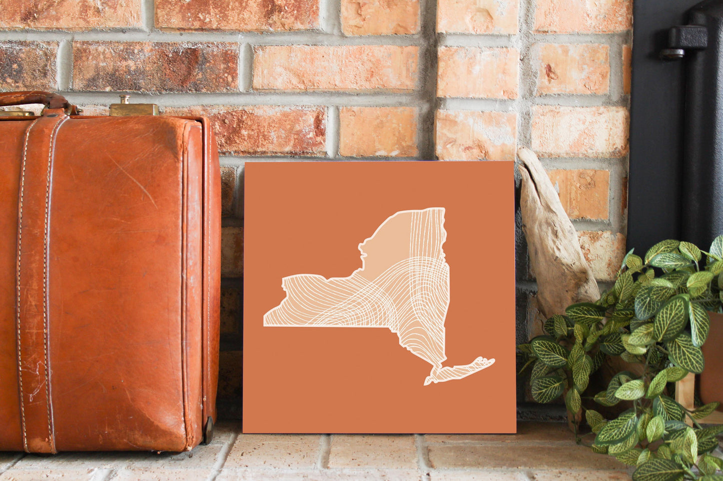 Modern Minimalist New York State Fluid Lines Dark | Wood Sign | Eaches | Min 2