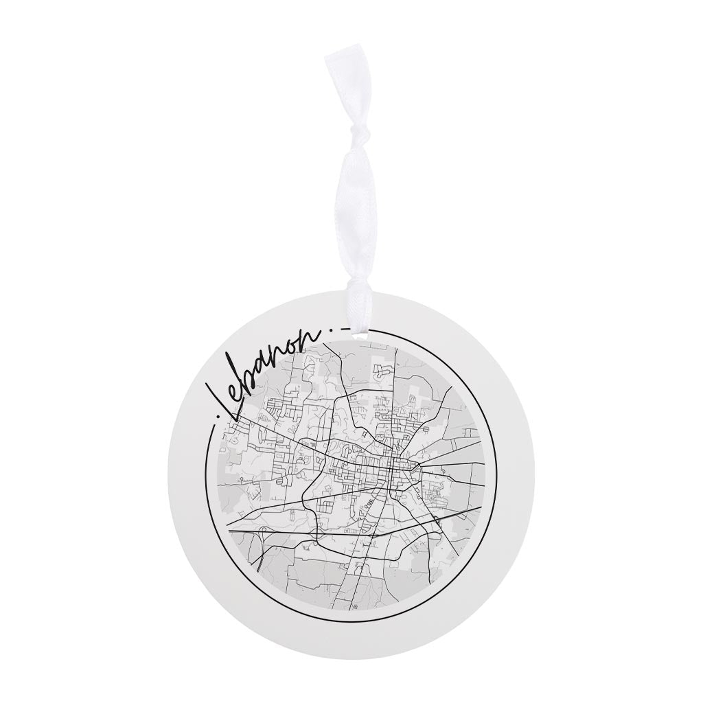 Minimalist B&W Tennessee Lebanon Circle Map| Wood Ornament | Eaches | Min 6