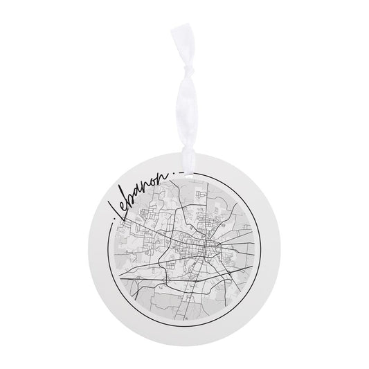 Minimalist B&W Tennessee Lebanon Circle Map| Wood Ornament | Eaches | Min 6