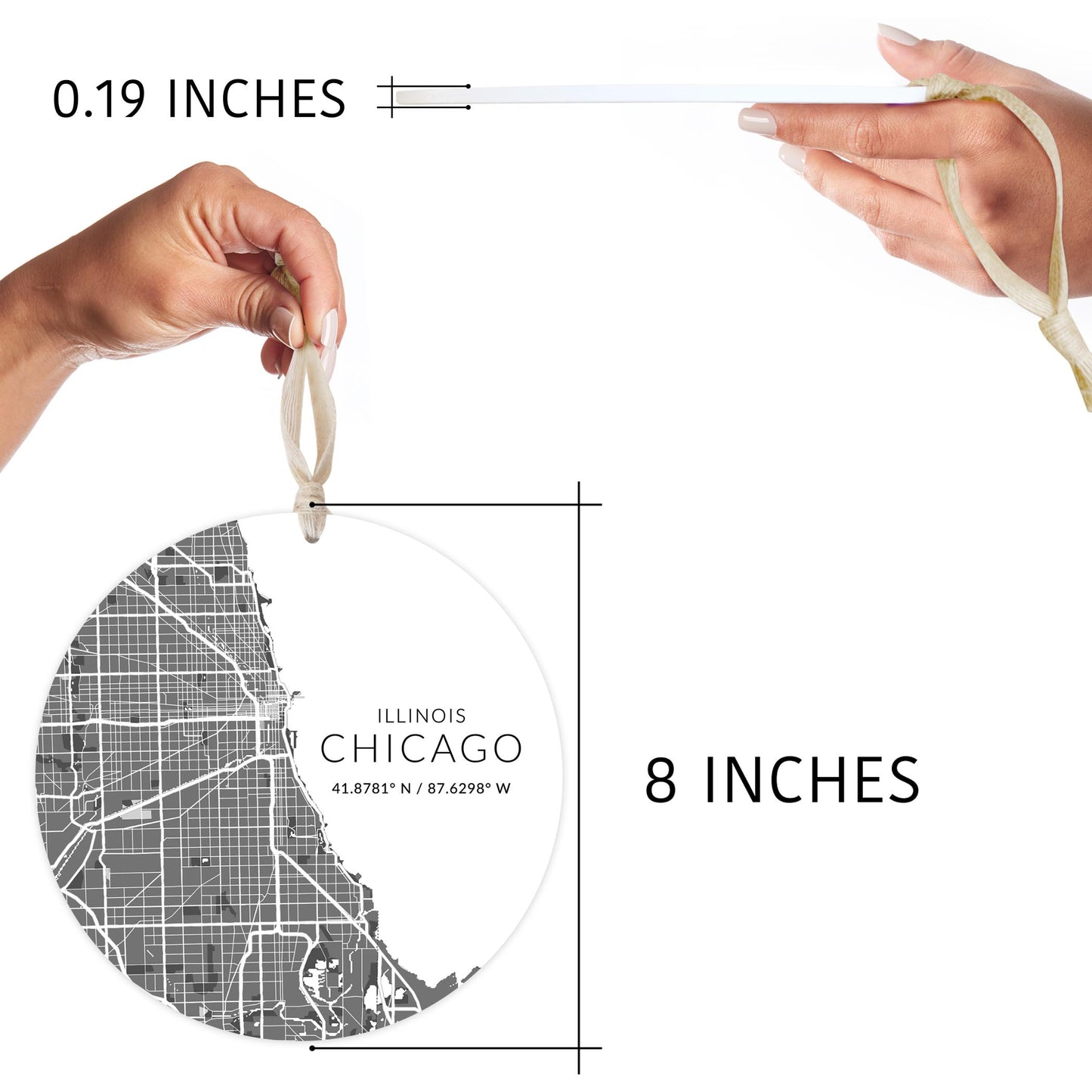 Minimalistic Chicago Map | Wood Ornament | Eaches | Min 1