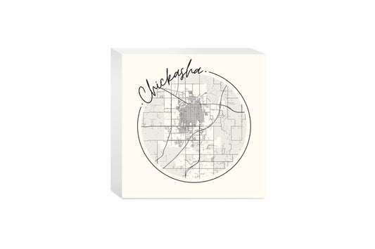 Modern Minimalist Oklahoma Chickasha Map | Wood Block | Eaches | Min 4