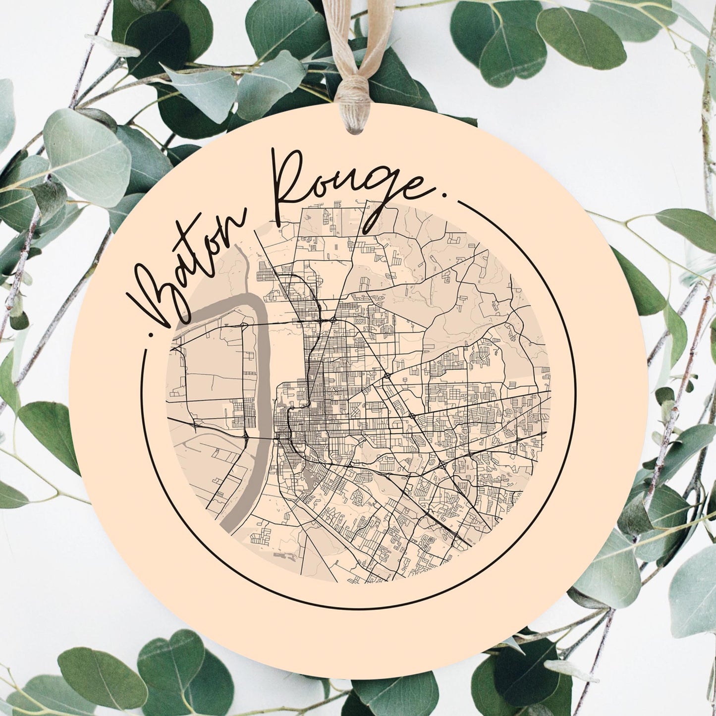 Louisiana Colorful Baton Rouge Circle Map | Wood Ornament | Eaches | Min 1