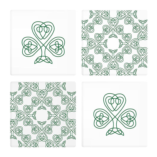 White Green Shamrock Pattern Shape| Absorbent Coasters | Set of 4 | Min 2