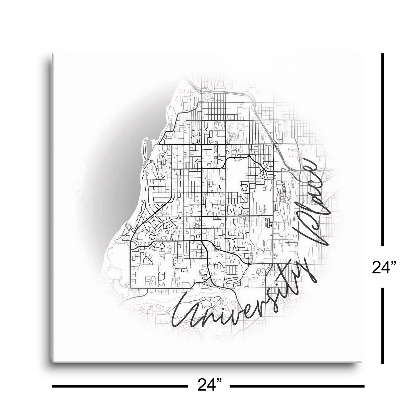 Minimalistic B&W Washington University Place Circle Map | Hi-Def Glass Art | Eaches | Min 1