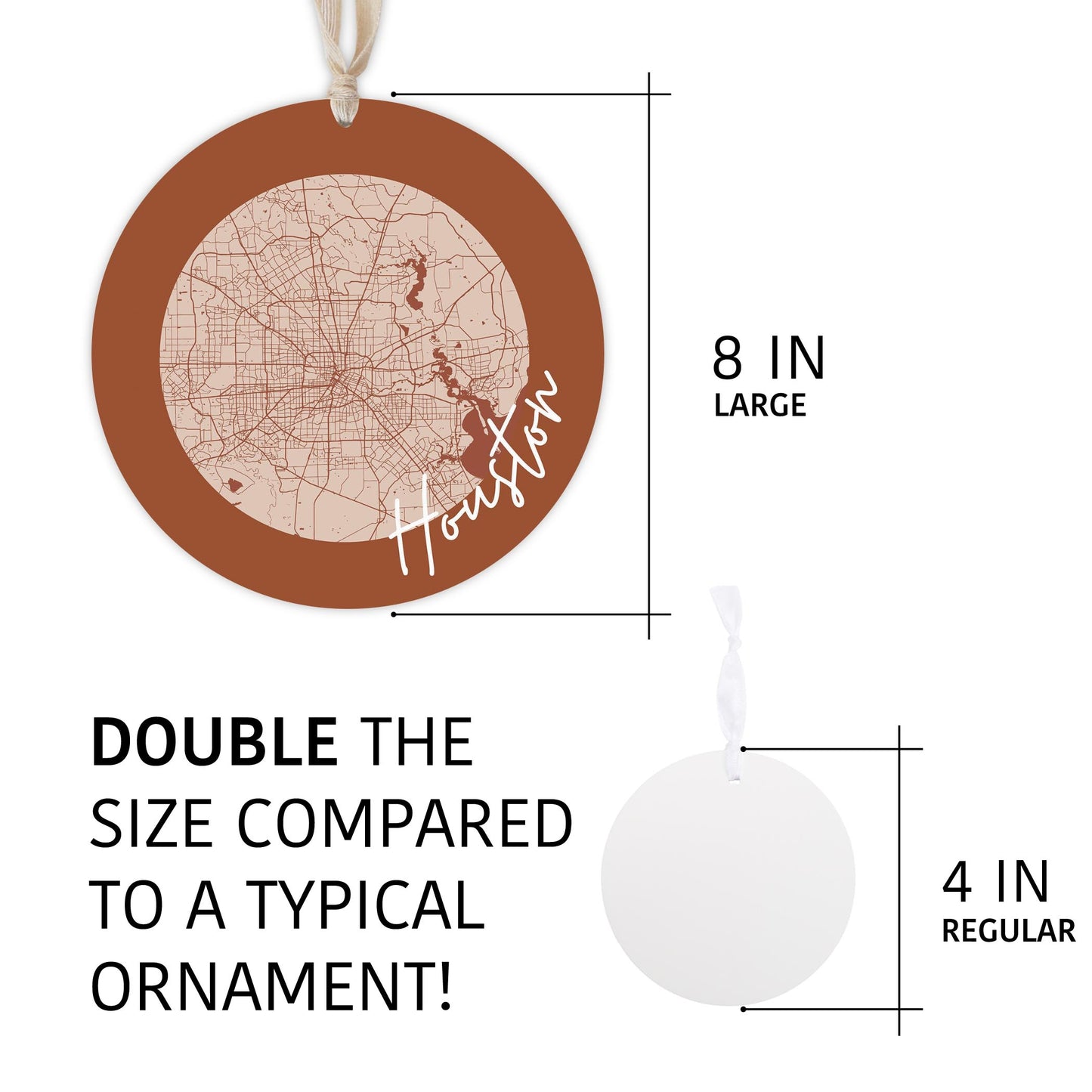 Modern Minimalist Houston Texas Map | Wood Ornament | Eaches | Min 1