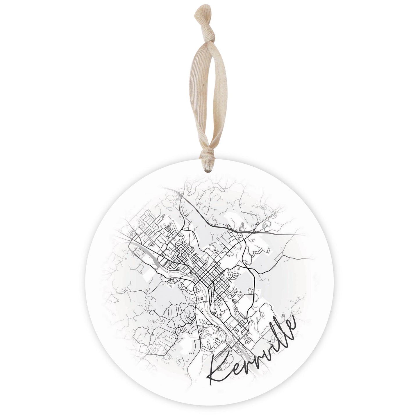 Minimalistic B&W Texas Kerrville Circle Map | Wood Ornament | Eaches | Min 1