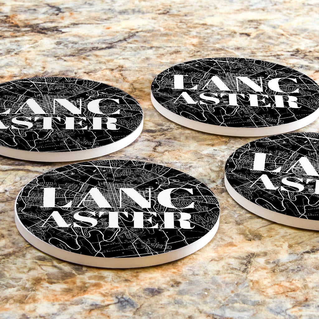 Minimalistic B&W Pennsylvania Lancaster Map | Absorbent Coasters | Set of 4 | Min 2