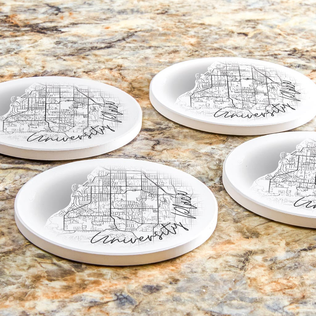 Minimalistic B&W Washington University Place Circle Map | Absorbent Coasters | Set of 4 | Min 2