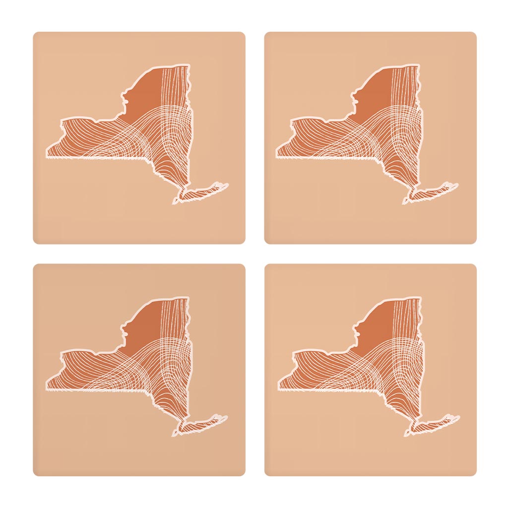 Modern Minimalist New York State Fluid Lines Light | Absorbent Coasters | Set of 4 | Min 2