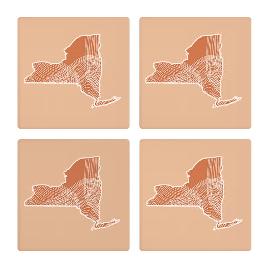 Modern Minimalist New York State Fluid Lines Light | Absorbent Coasters | Set of 4 | Min 2