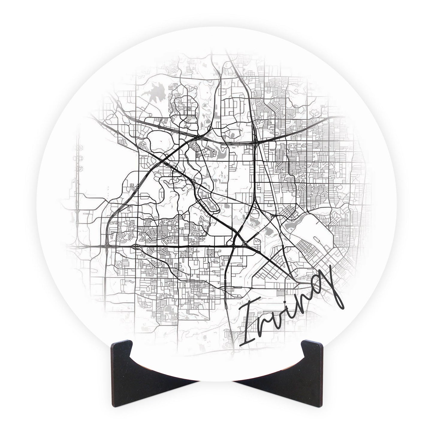 Minimalistic B&W Texas Irving Circle Map | Wood Sign | Eaches | Min 1