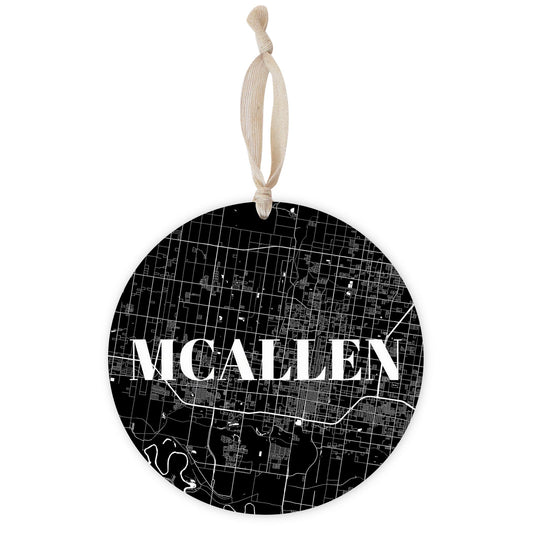 Minimalistic B&W Texas Mcallen Map | Wood Ornament | Eaches | Min 1